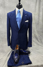 Load image into Gallery viewer, Blue One Button Horizontal Pinstripe