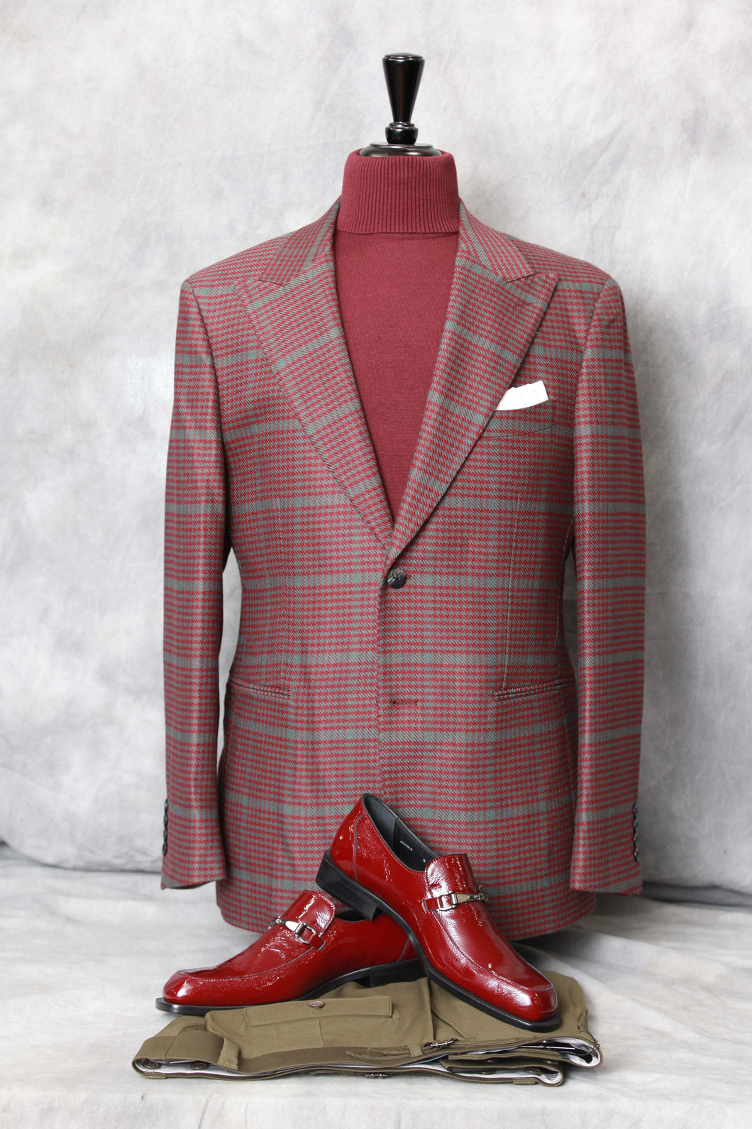 Burgundy with Olive Windowpane Sport Coat