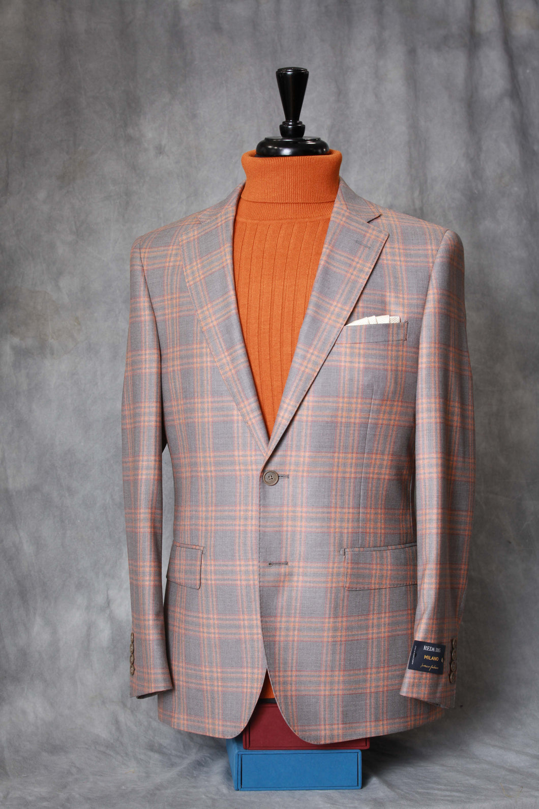 Italian Gray Sport Coat/Tangerine Windowpane