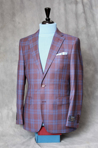 Italian 2-Button Burgundy with Blue Windowpane Sport Coat