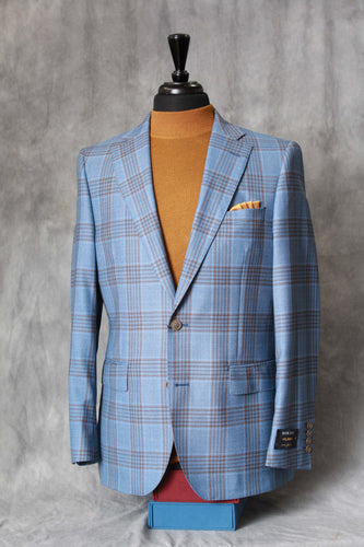 Italian 2-Button Powder Blue and Cognac Sport Coat
