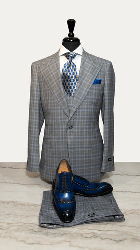 Gray with Blue & Black Window Pane Design