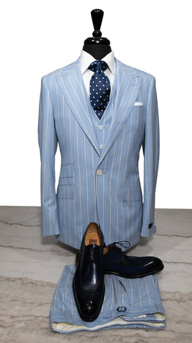 Powder Blue with White & Blue Pinstripe