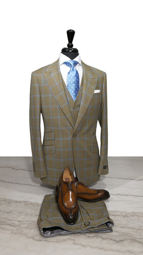 Olive with Powder Blue Windowpane Design