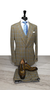 Olive with Powder Blue Windowpane Design