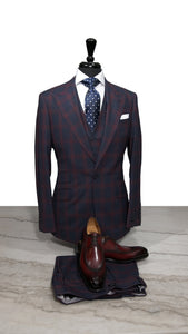 Navy Blue with Burgundy Windowpane Design