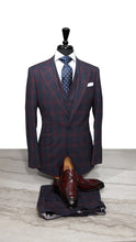 Load image into Gallery viewer, Navy Blue with Burgundy Windowpane Design