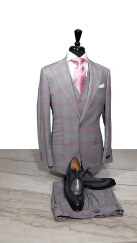 Light Gray with Pink Windowpane Design