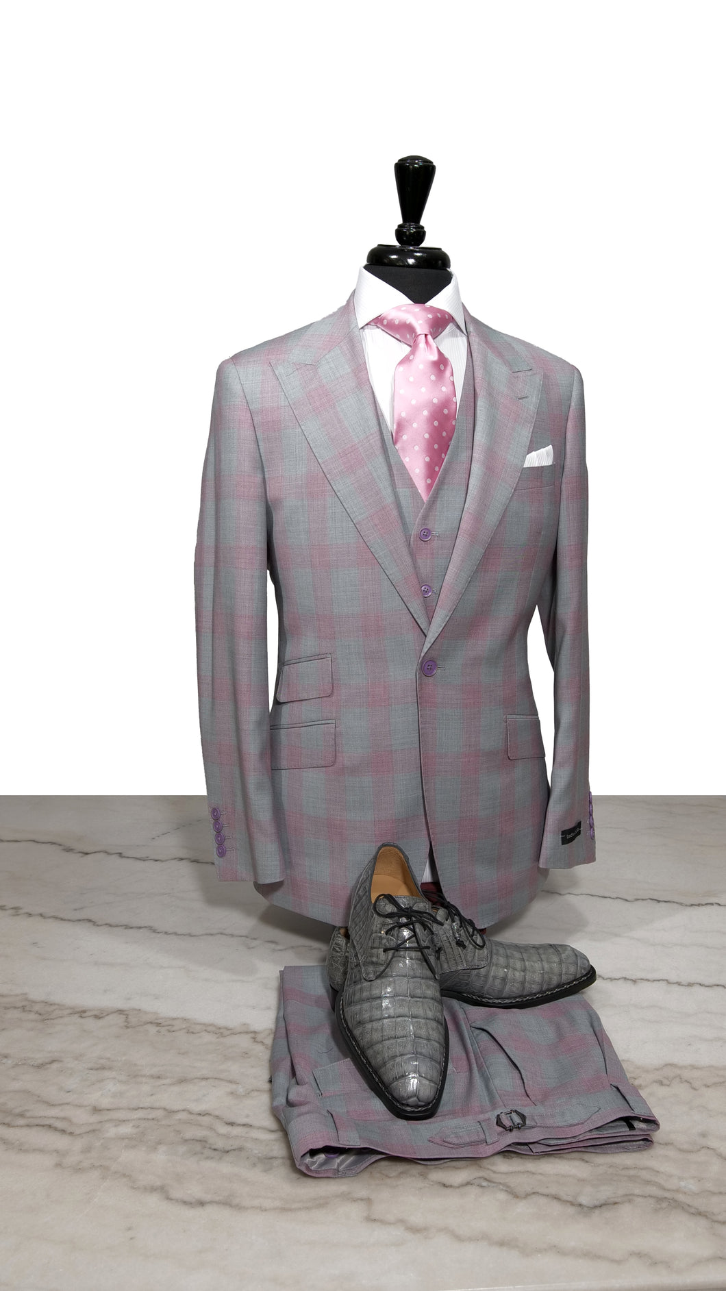 Light Gray with Pink Windowpane Design